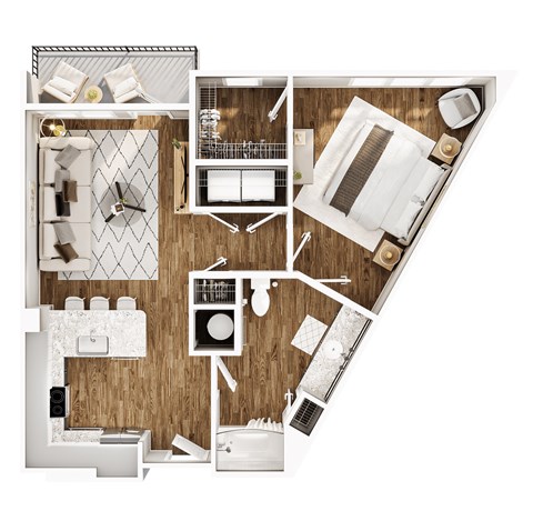 Floor plan for 1 bed, 1 bath, 804 sqft